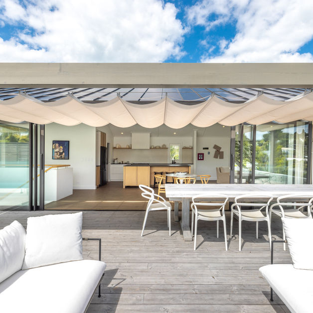 Waiheke Island Interior Design, Kitchen Design, Abode Cladding, Wave shade