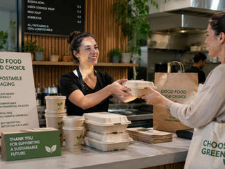 Restaurant using compostable takeaway food packaging