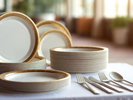 modern disposable tableware setup for an elegant event Target Keyword disposable tableware Secondary Keywords disposable dinnerware, event tableware