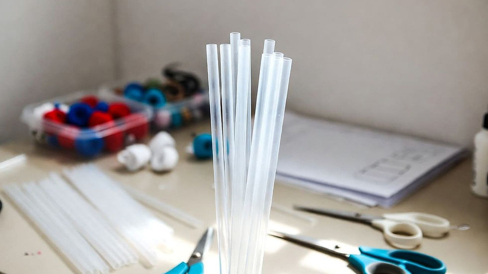 Plastic clear straws used in various arts and crafts projects