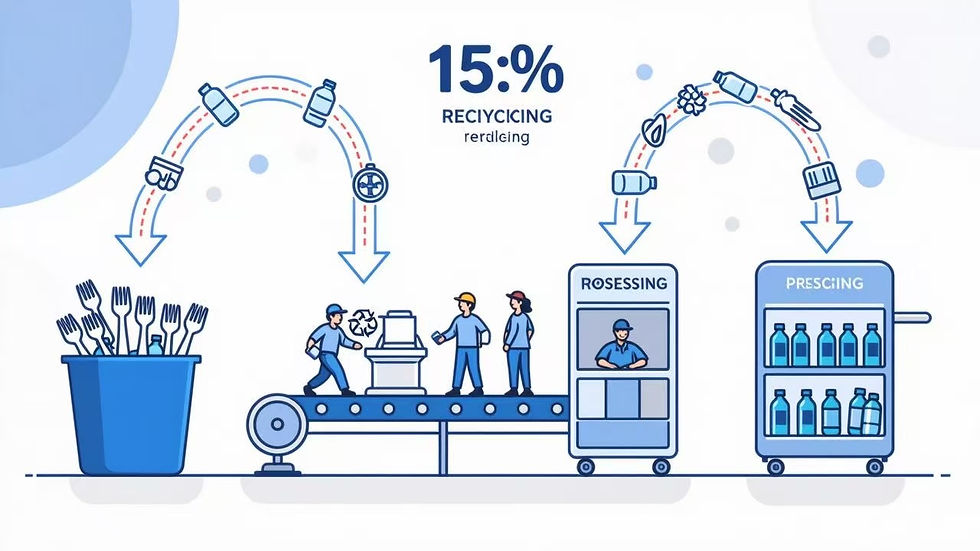 Flowchart of the recycling process showing why plastic forks are difficult to recycle.