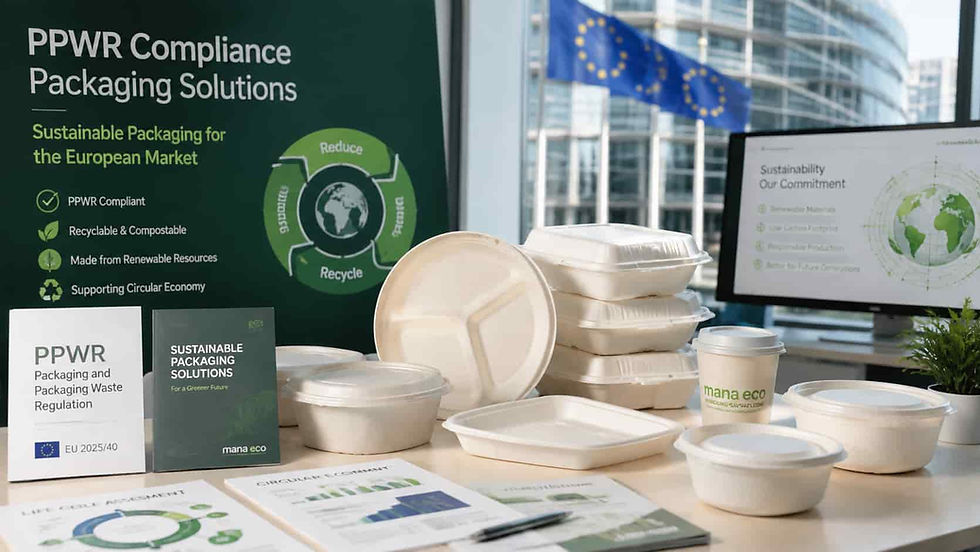 PPWR compliance packaging solutions with sustainable sugarcane bagasse food packaging