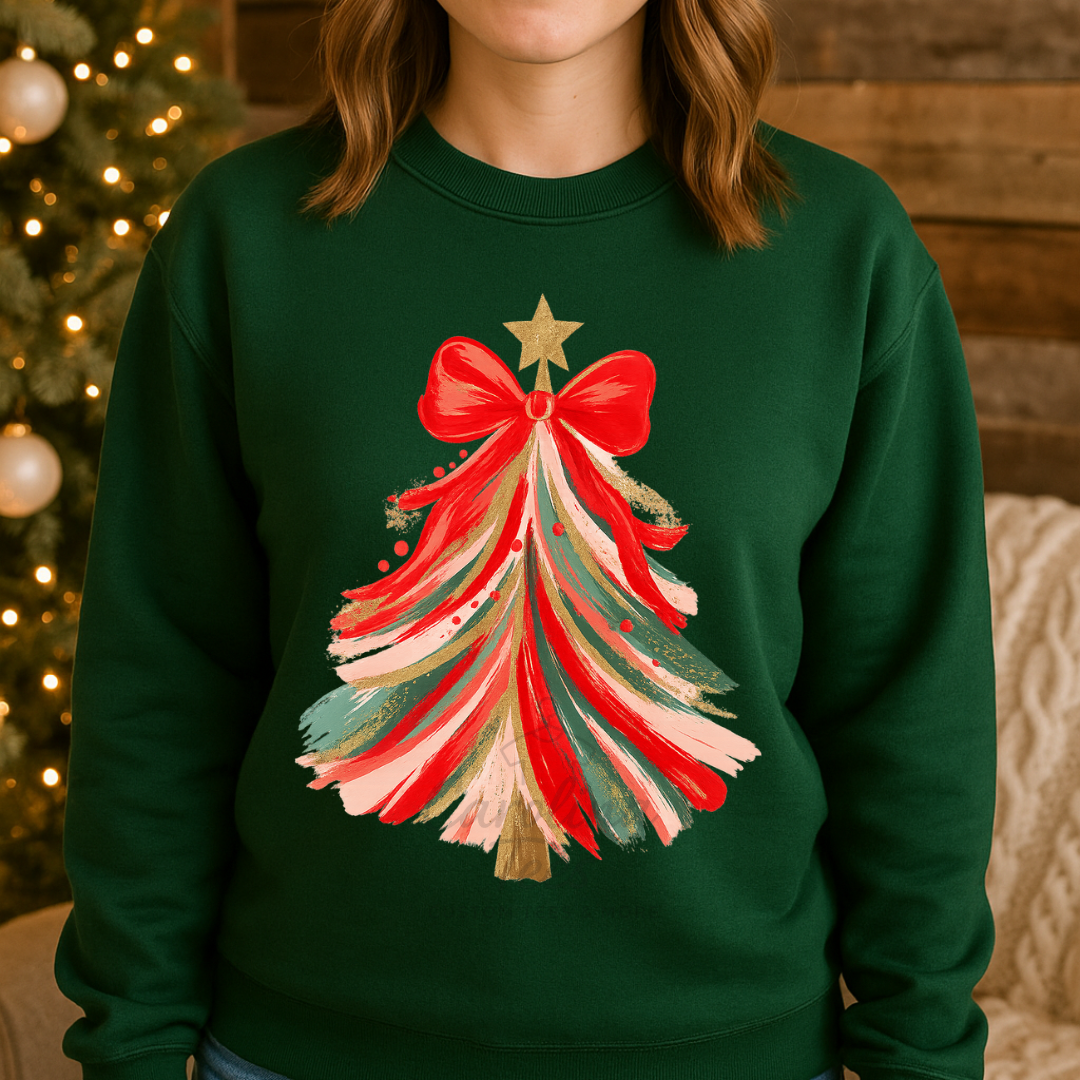 Brushstroke Bow Christmas Tree Sweatshirt