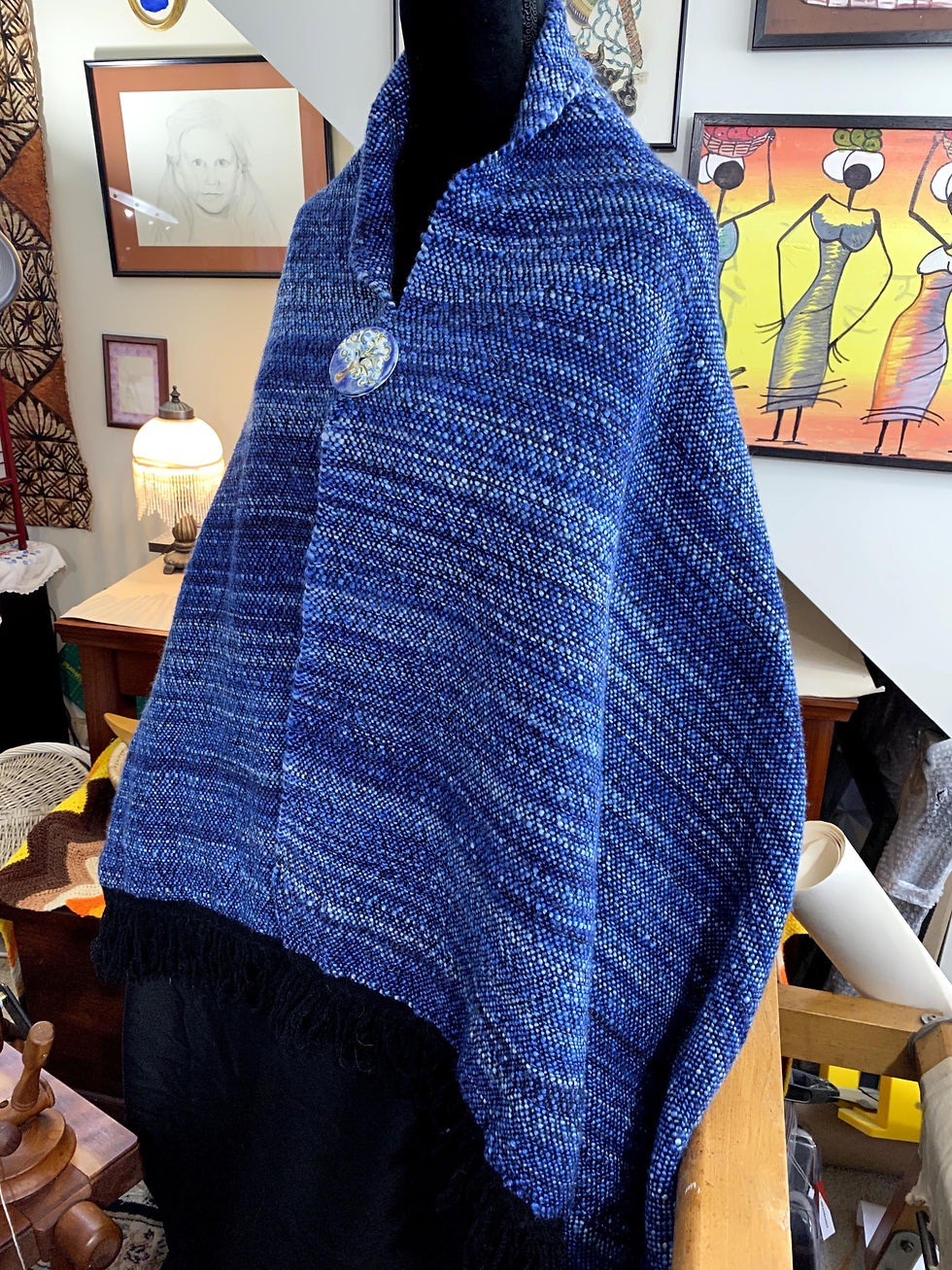 Thumbnail: Shades of Blue Merino and Tencel Handwoven and Handspun Poncho