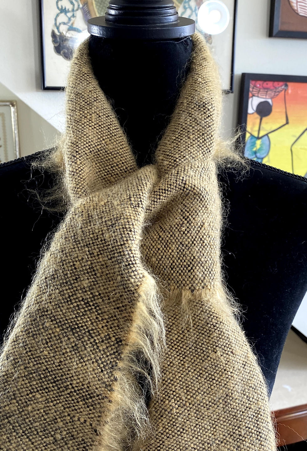 Thumbnail: Golden Mohair Handwoven Scarf (50" x 7.5")