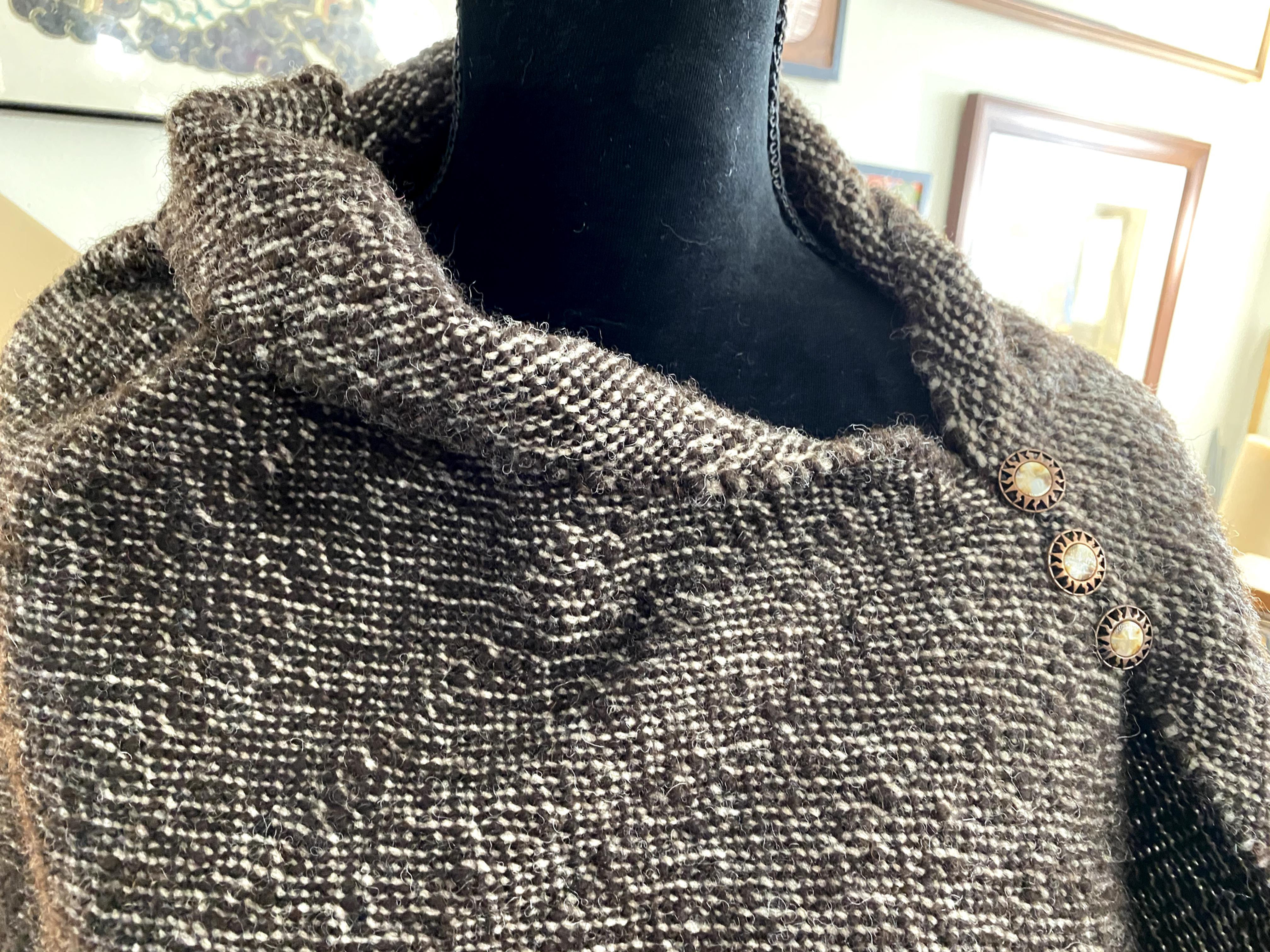 Handwoven and Handspun Poncho - Natural Brown Shetland Top