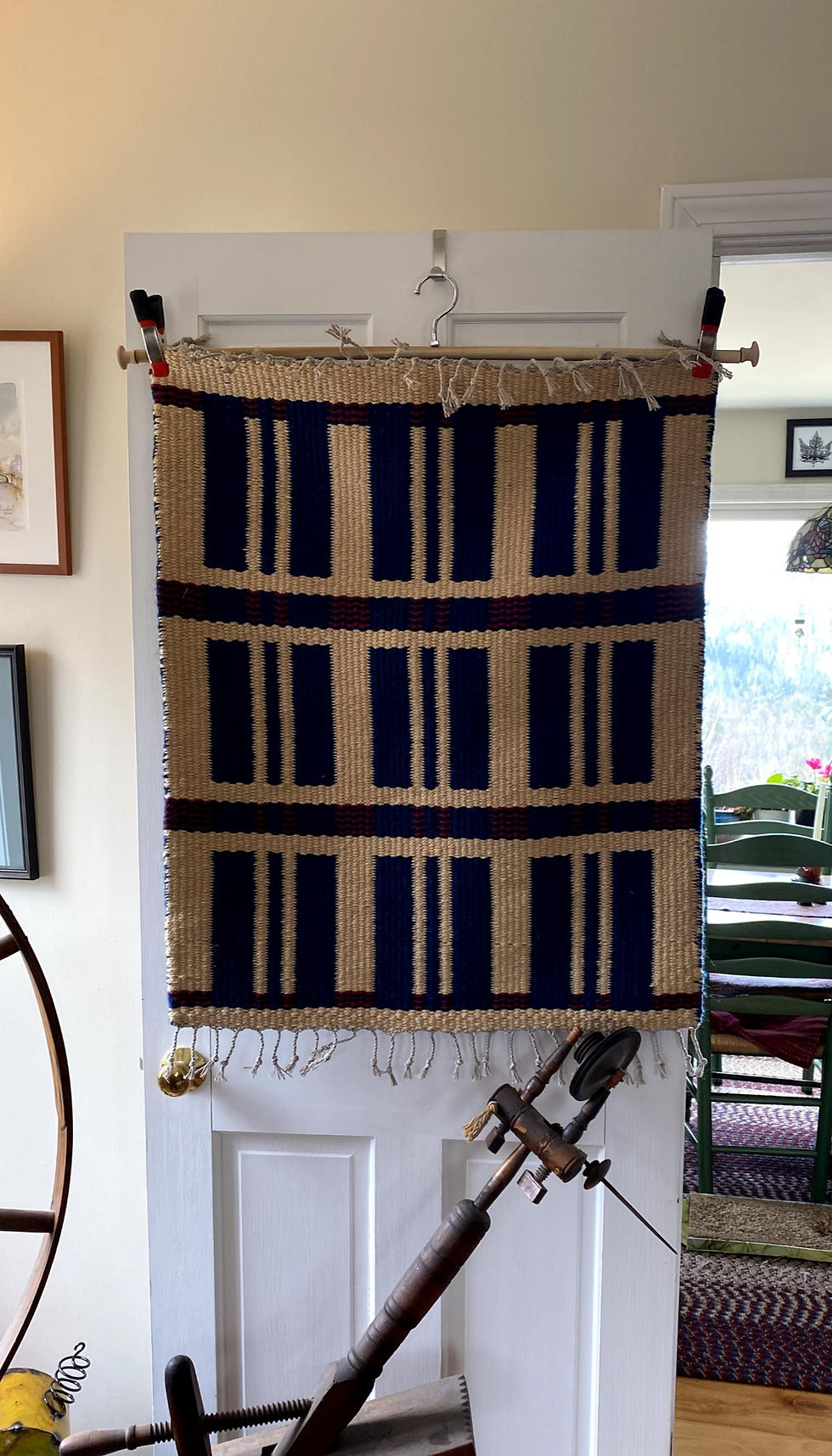 Thumbnail: Red, White, & Blue Handwoven Two Sided Block Rug (35"x28")