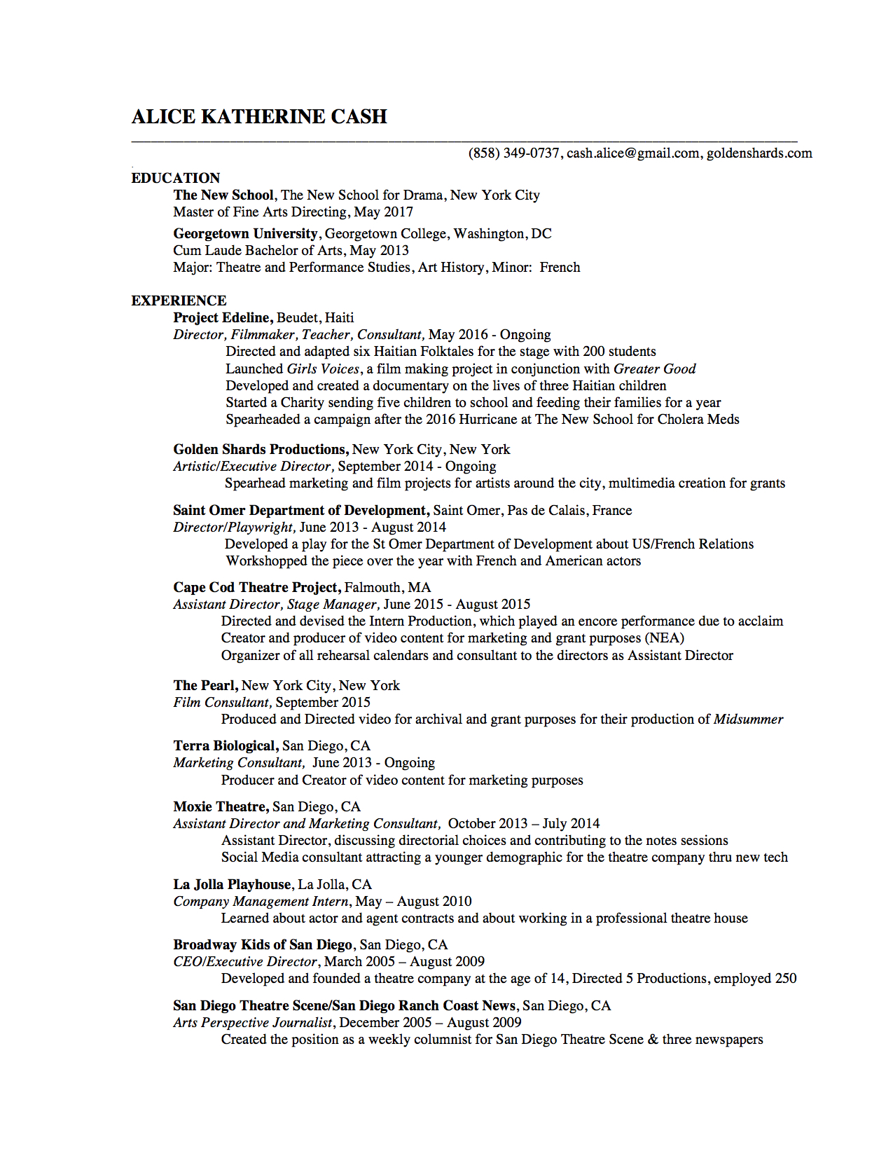 assistant director resume