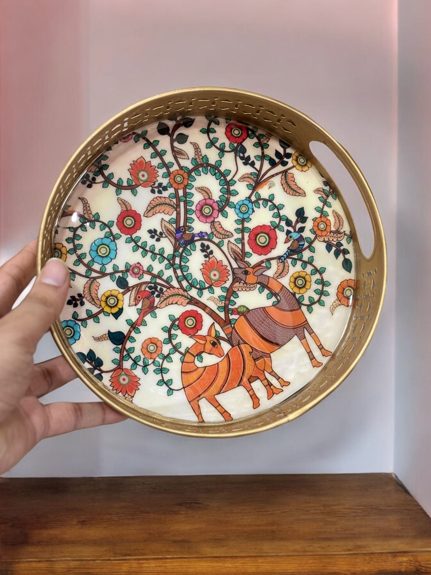 Deer & Blossom Art Metal Tray (8x8 inches)