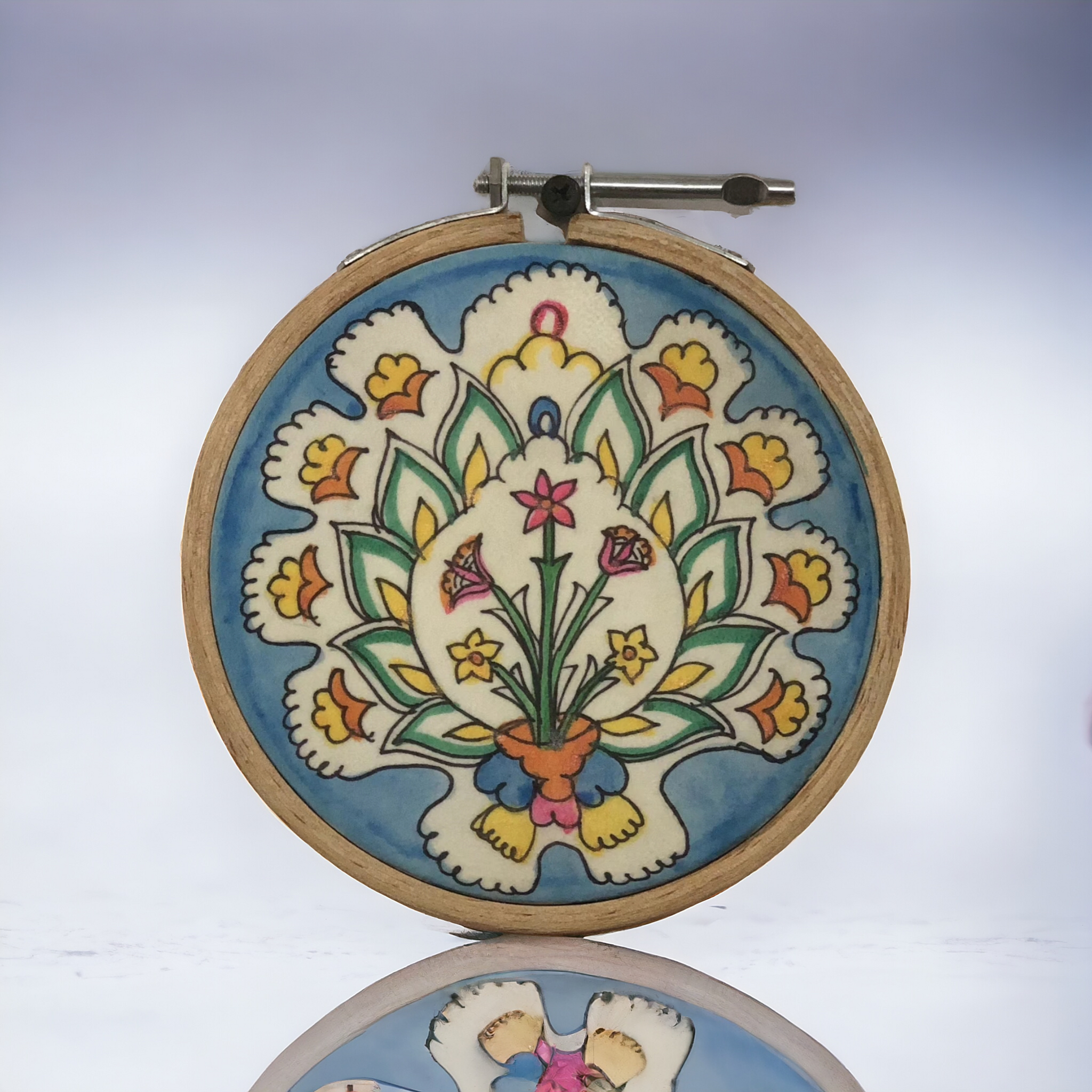 Handpainted Leather Wall Frame: Floral Elegance