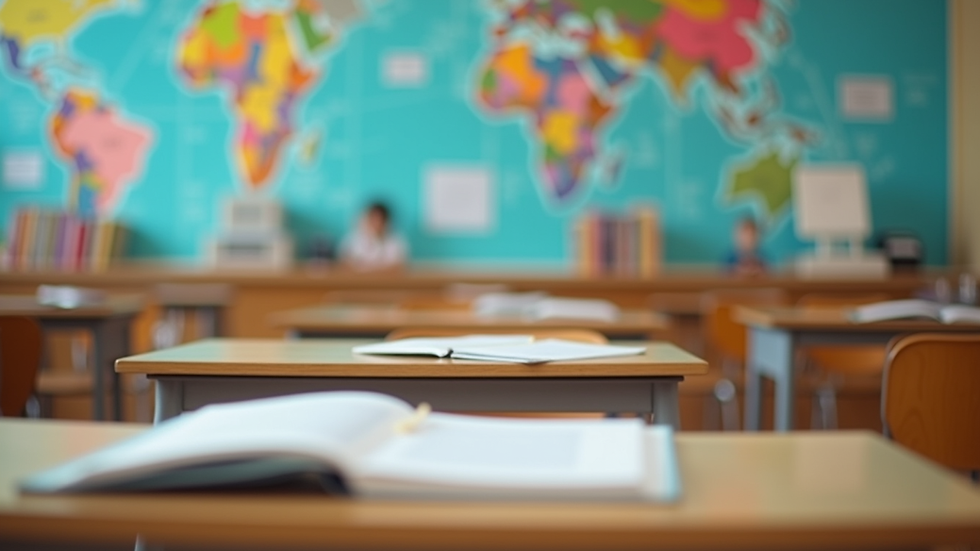 Eye-level view of a colorful classroom with educational materials