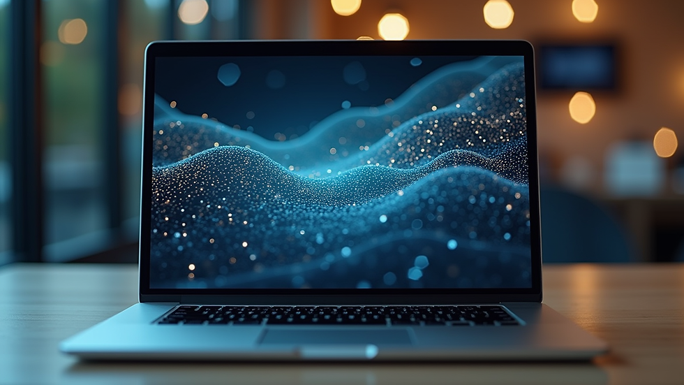 Eye-level view of a laptop displaying a simple wireframe design