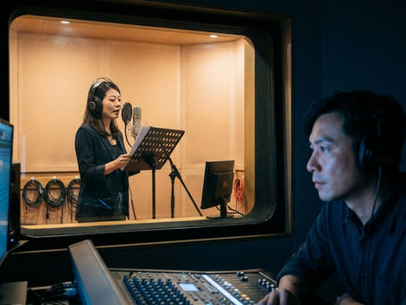 香港形象影片配音旁白 — 專業配音員在錄音室進行企業品牌影片粵語旁白錄製