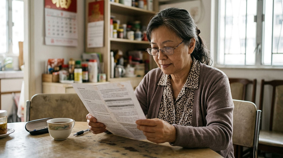 長者仔細閱讀助聽器慈善援助計劃的申請須知