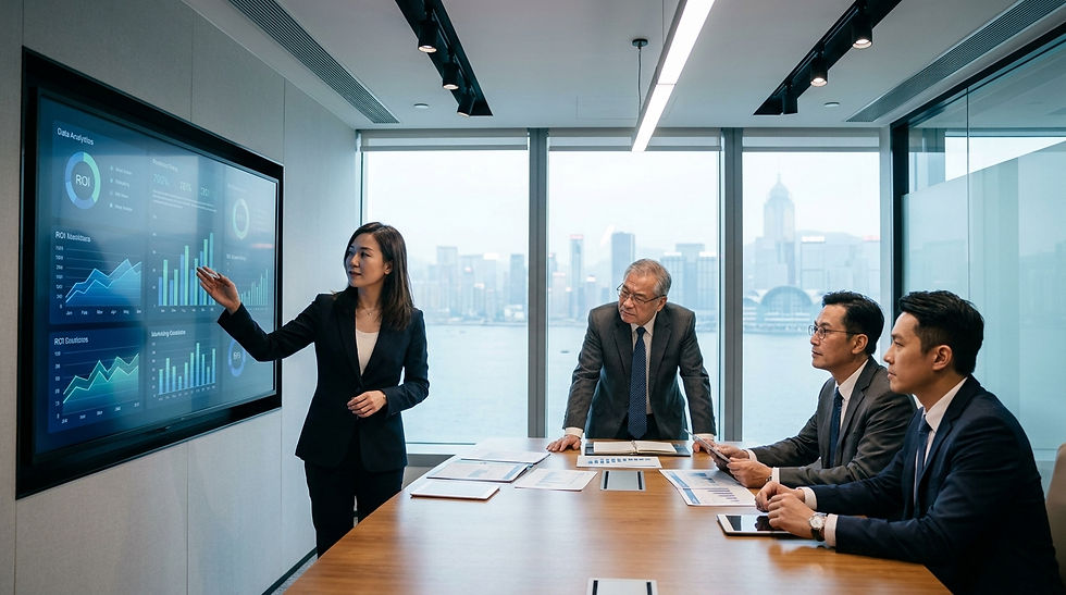 企業影片投資回報率分析 — 香港企業市場總監向管理層匯報影片製作效益數據