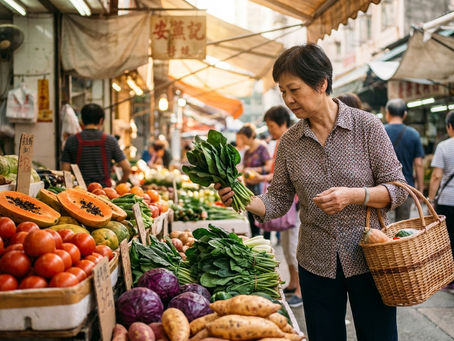 抗氧化食物 香港 — 展示番石榴、西蘭花、番茄、核桃等香港中老年人常見的高抗氧化食材