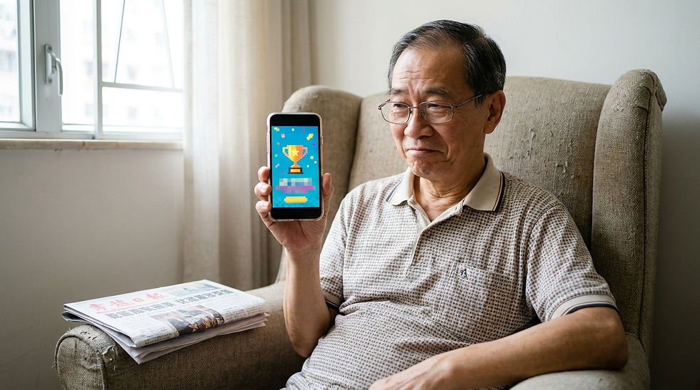 六合彩／抽獎騙案 — 長者在手機上查看聲稱中得巨額獎金的訊息