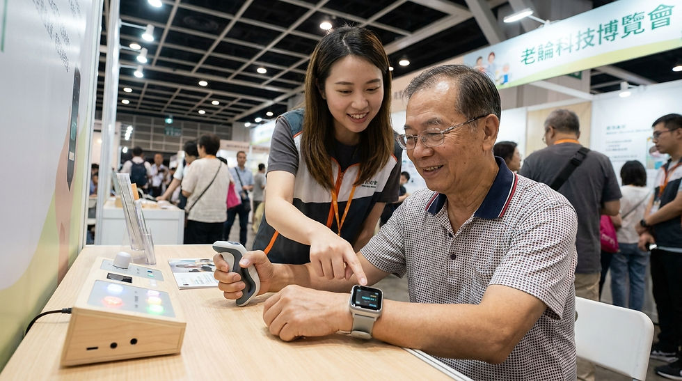 長者在展覽中心親身試用樂齡科技產品