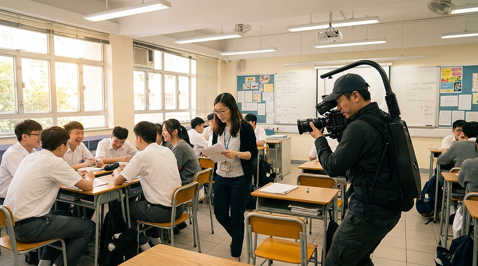 香港學校宣傳影片製作 — 專業攝影師在校園內記錄真實師生互動場景