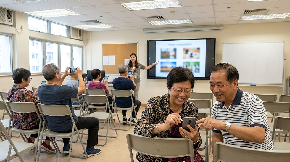 銀髮族學習新技能 香港 — 香港長者學苑數位中老年人參加手機攝影工作坊