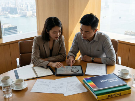 Cuson Imagity 專業團隊在香港辦公室內協助品牌進行 宣傳影片製作 的前期戰略規劃與劇本對位。