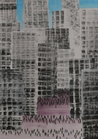 urban landscape| life in towns| reflective art| social reflection| people in towns| life in towns| alienation and freedom