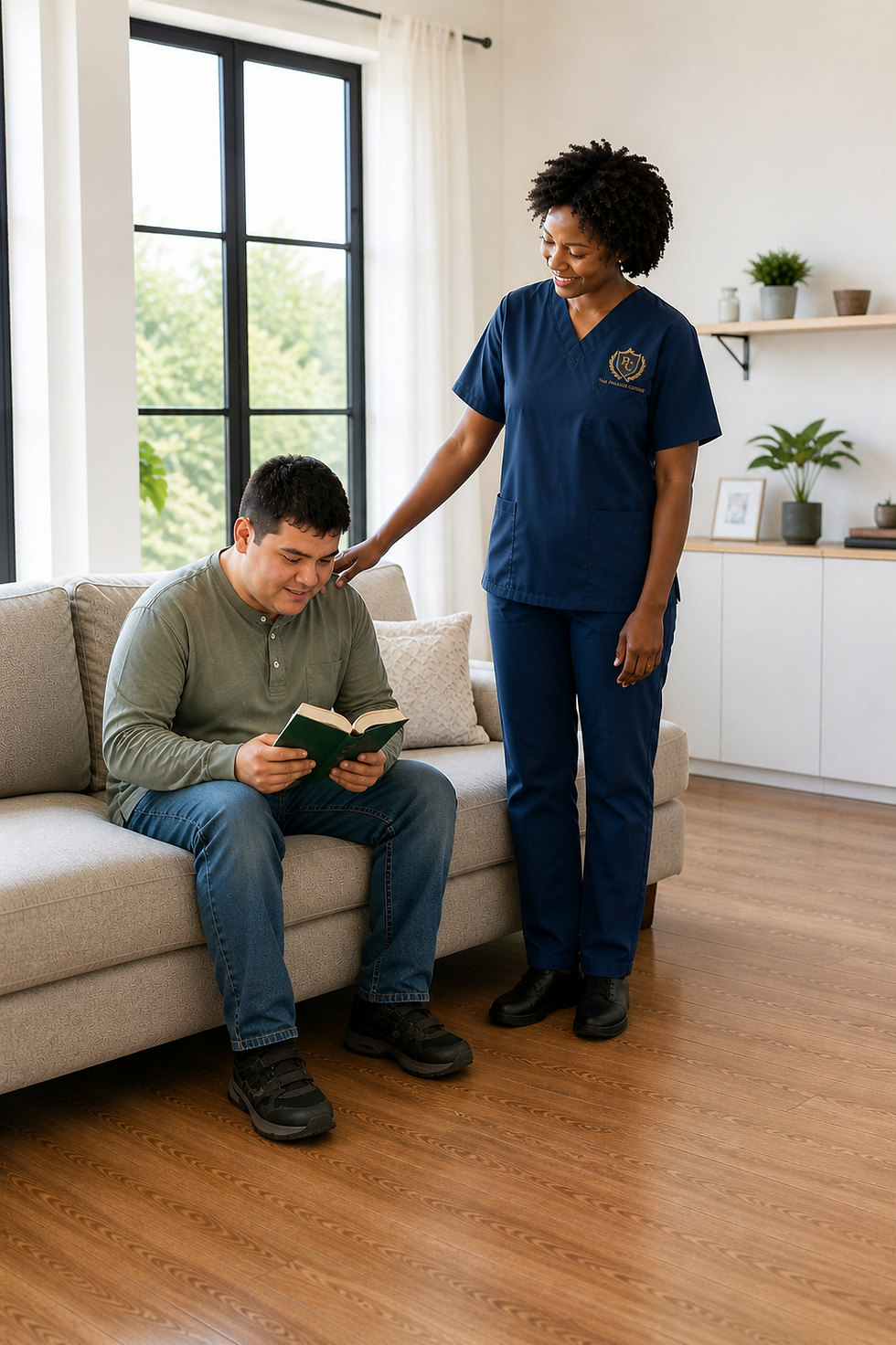 Paragon Caregiver reading with Client