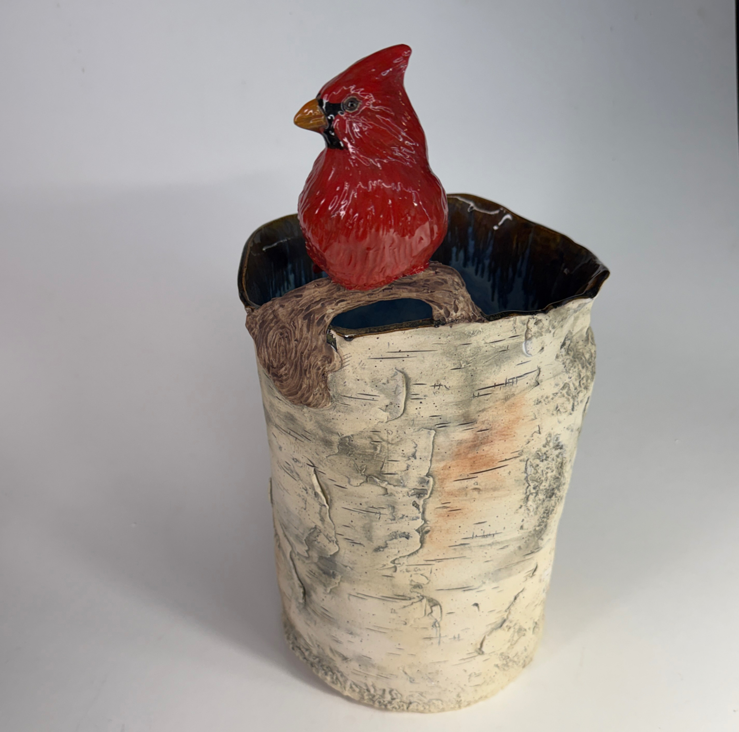 Large Birch Bark Cardinal Vase
