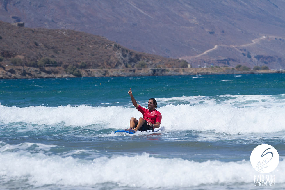 Surfcoach, surfboard, ocean, mountains, greece