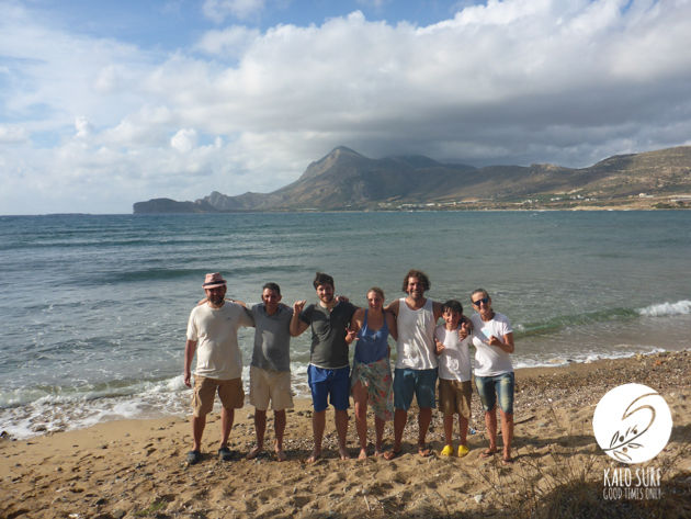 Surf students pose for a group picture in Crete