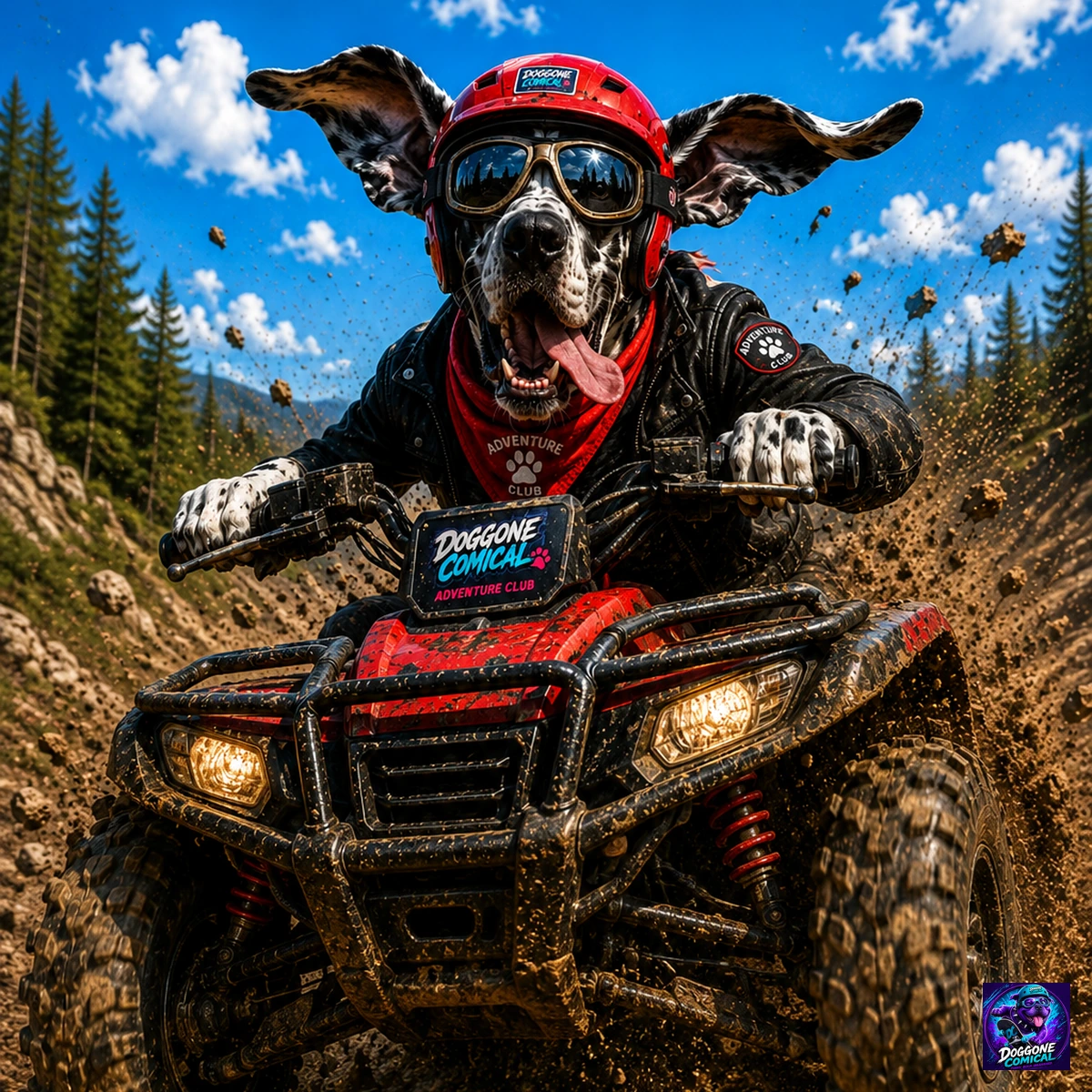 Great Dane enjoying Atv Off Roading