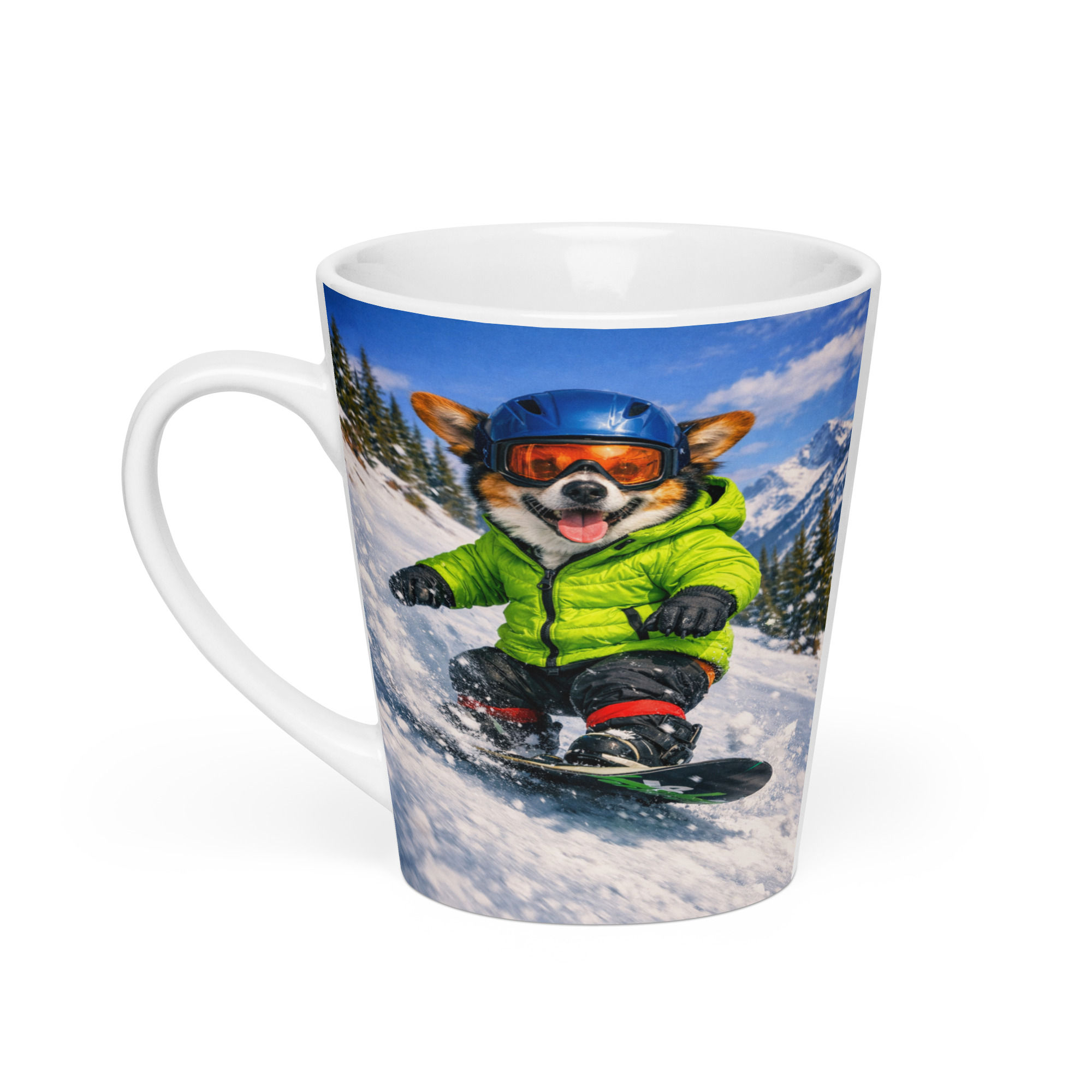 Pembroke Welsh Corgi - Extreme Snowboarding - Latte Mug