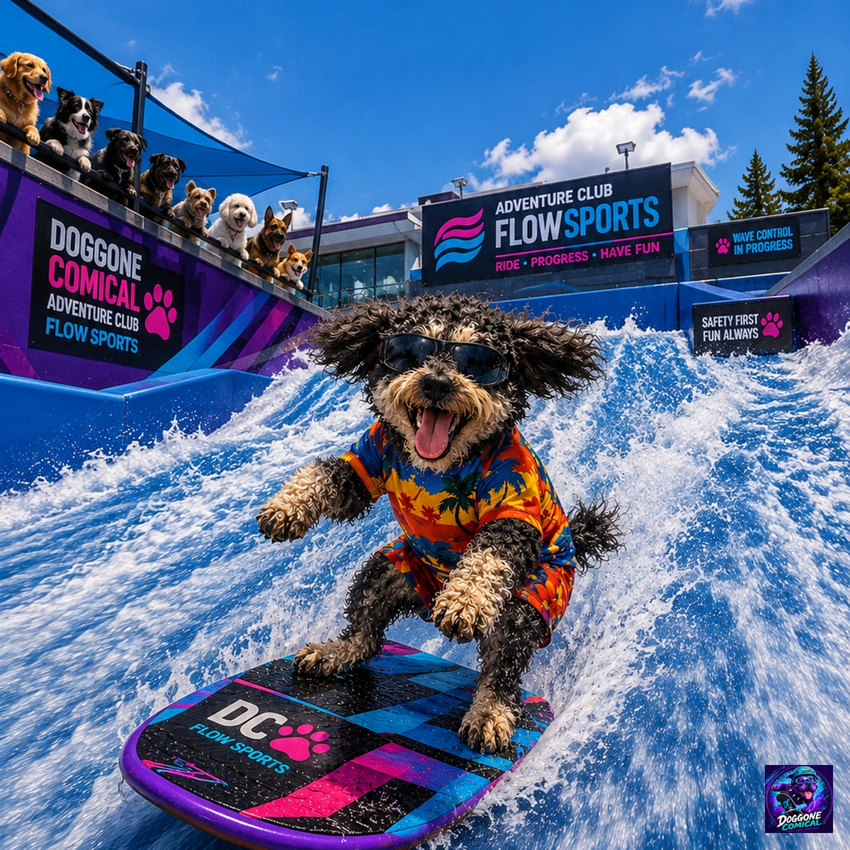 Schnoodle enjoying Flowboarding