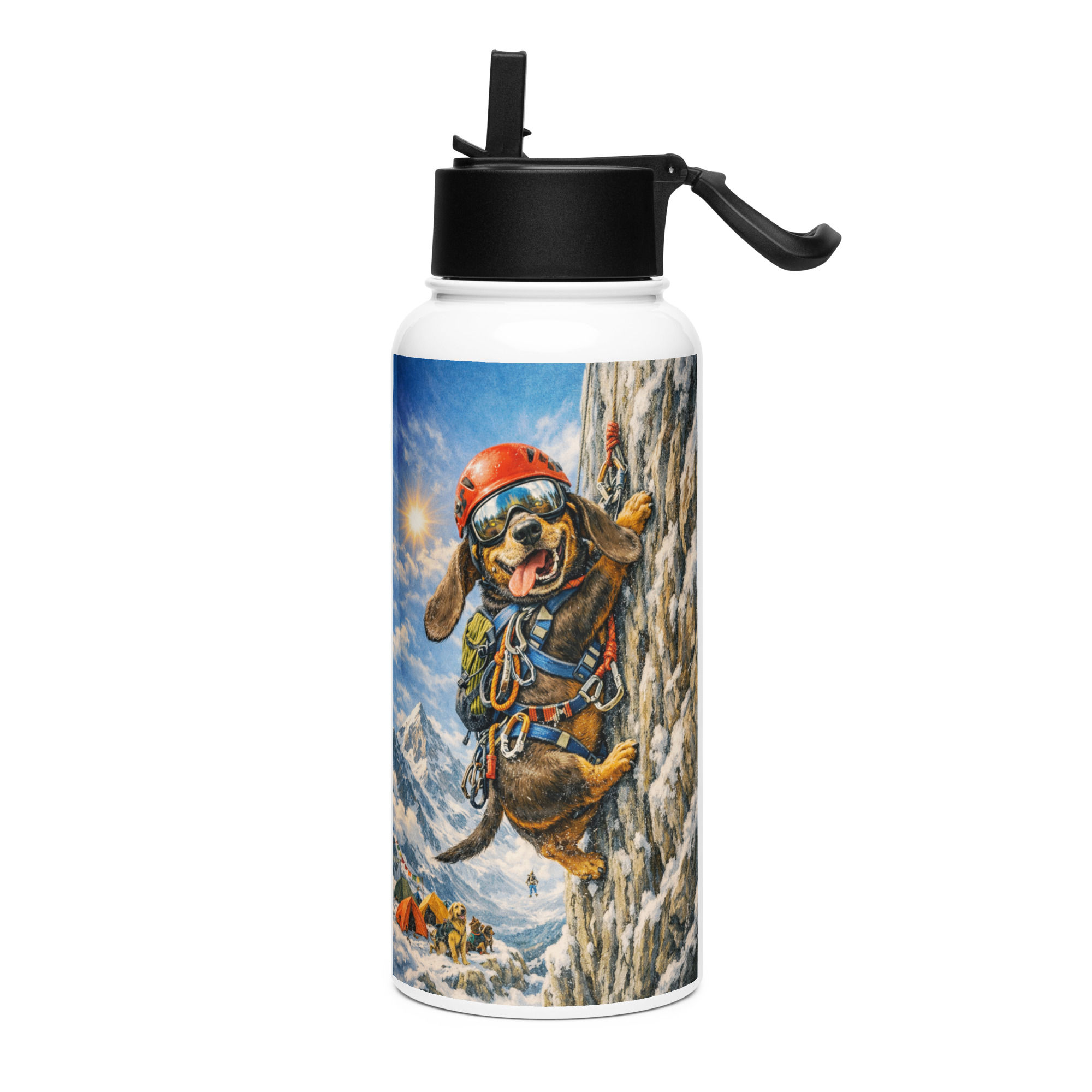 Dachshund - Mountaineering - Stainless Steel Water Bottle with a Straw Lid