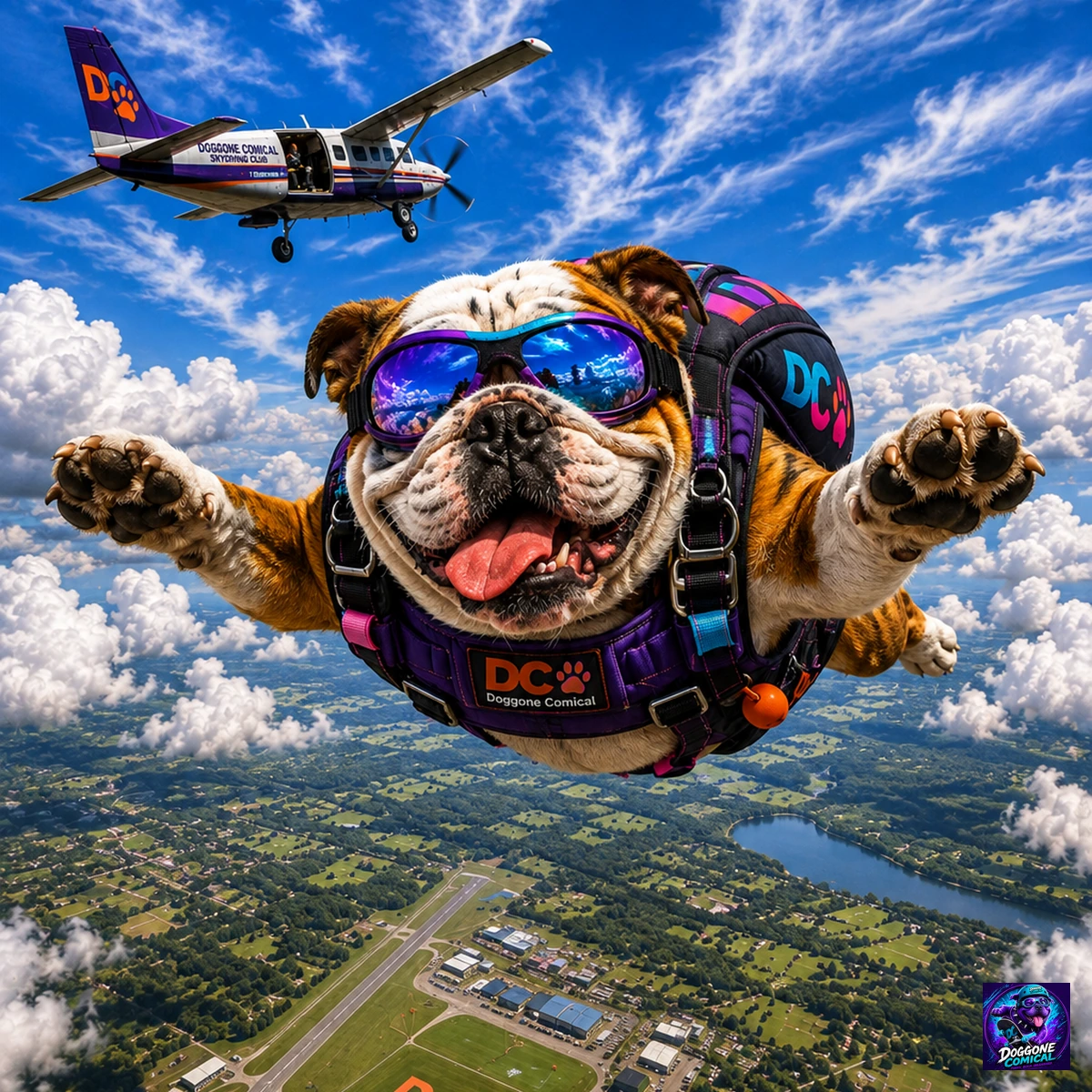 Bulldog enjoying Skydiving