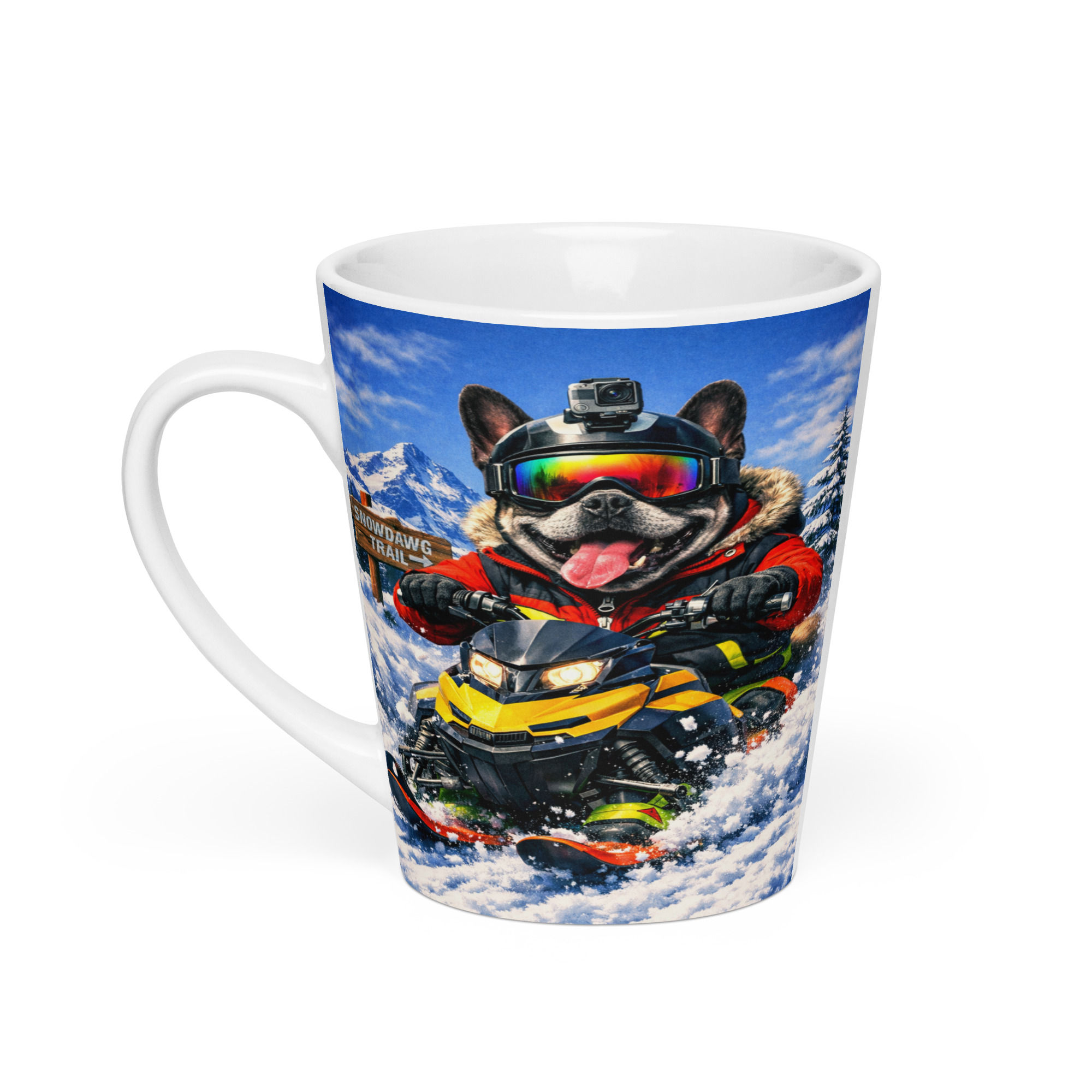 French Bulldog - Snowmobiling - Latte Mug
