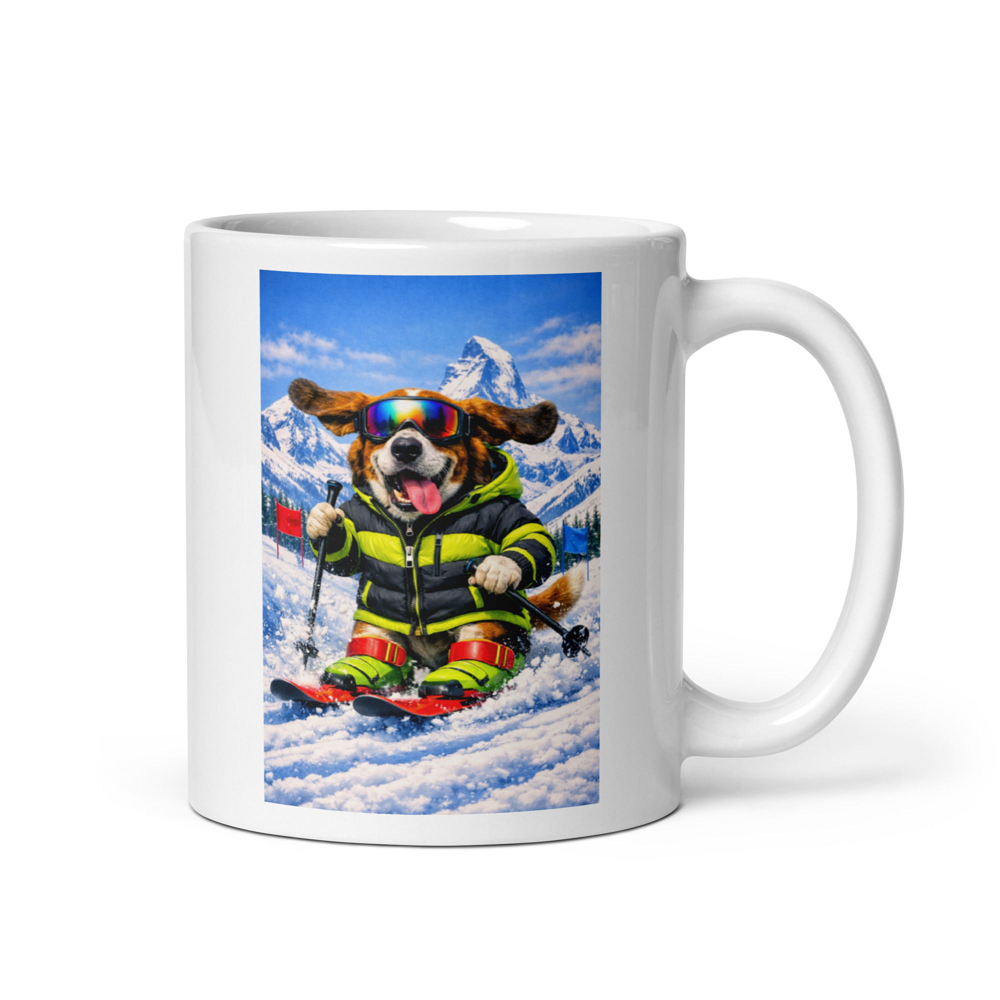Basset Hound - Alpine Skiing - White Glossy Mug