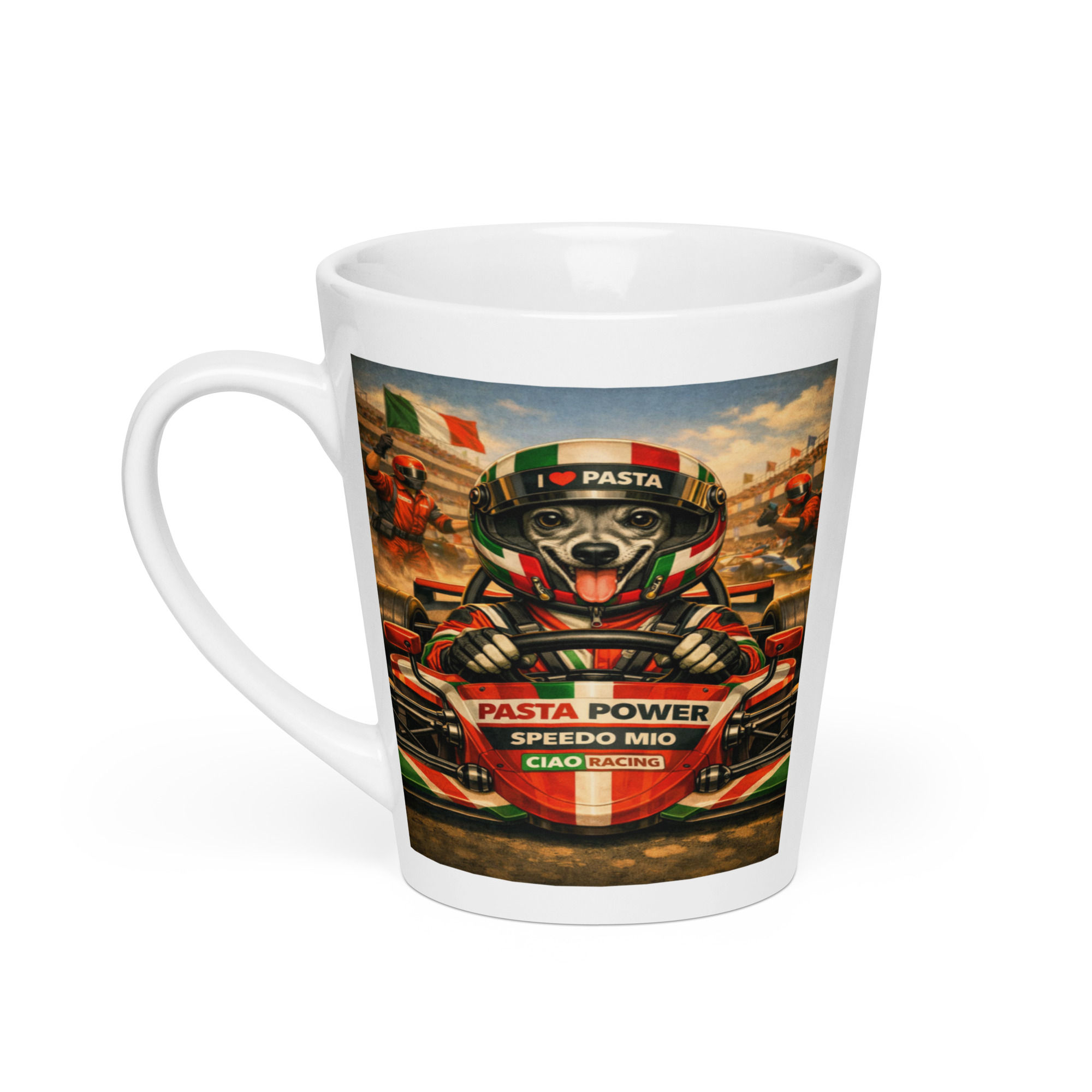 Italian Greyhound Formula 1 Indy Driver Latte mug