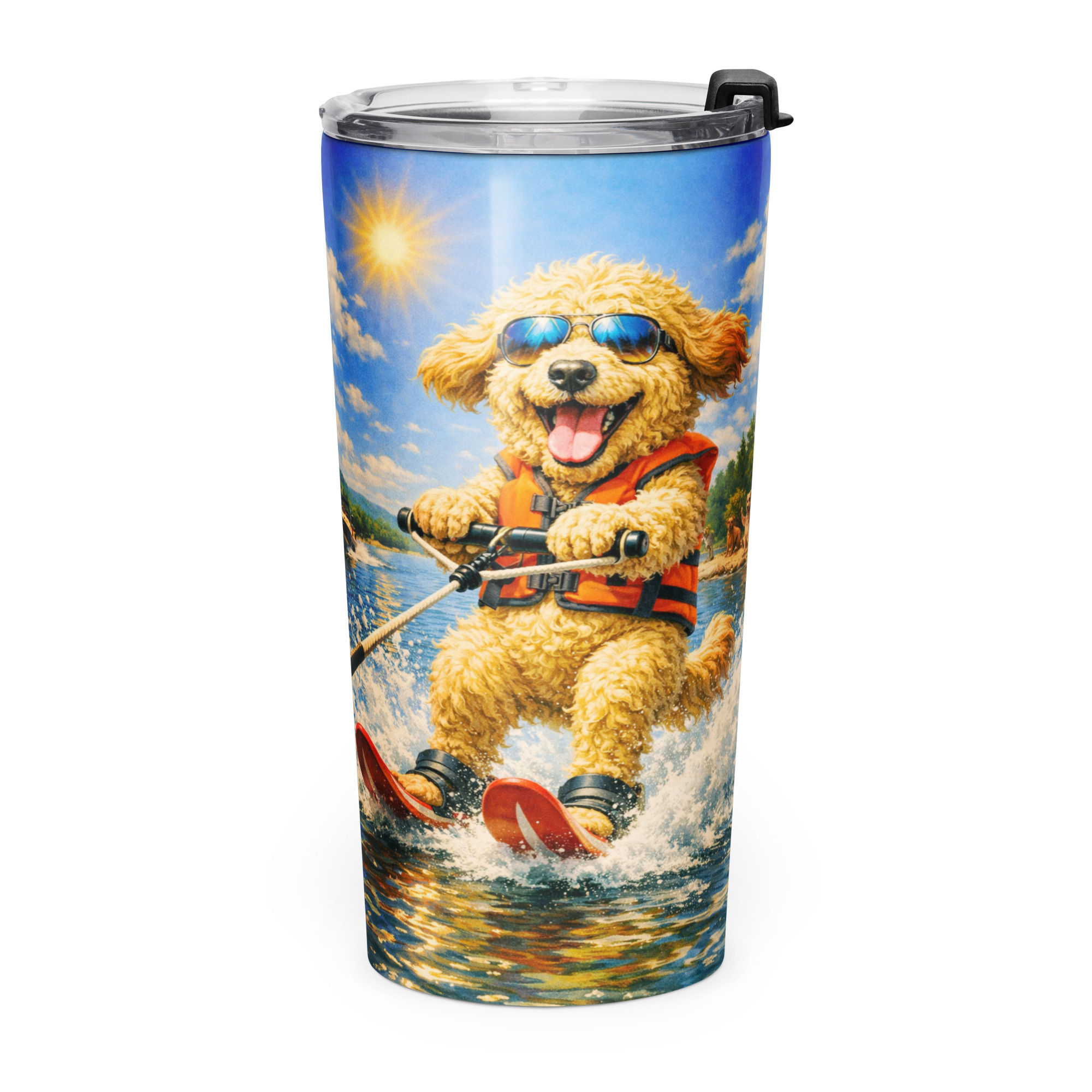 Goldendoodle Waterskiing Tapered stainless steel tumbler