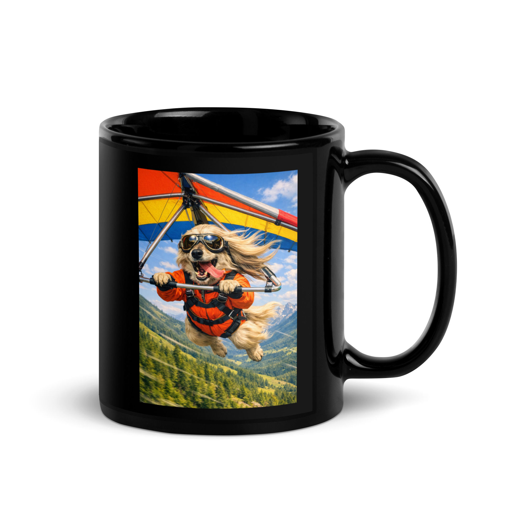 Afghan Hound - Hang Gliding - Black Glossy Mug