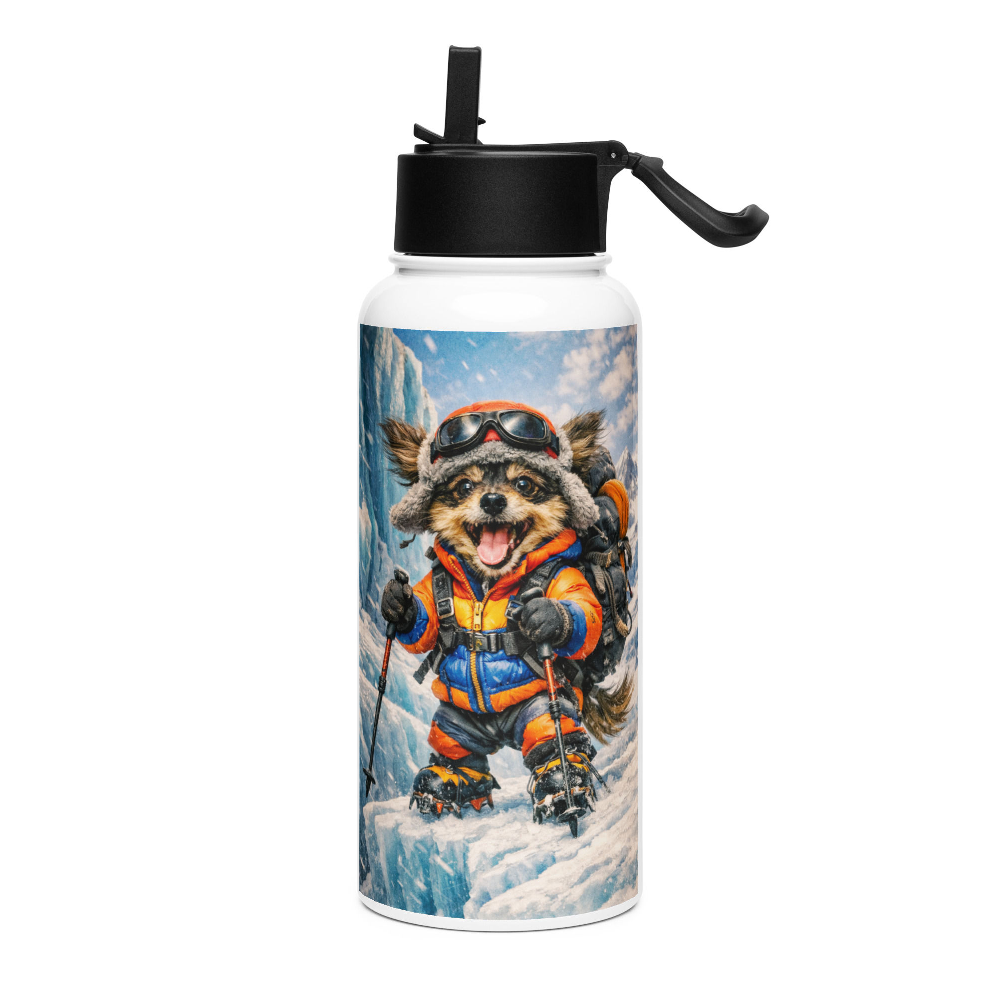 Chorkie - Glacier Trekking - Stainless Steel Water Bottle with a Straw Lid