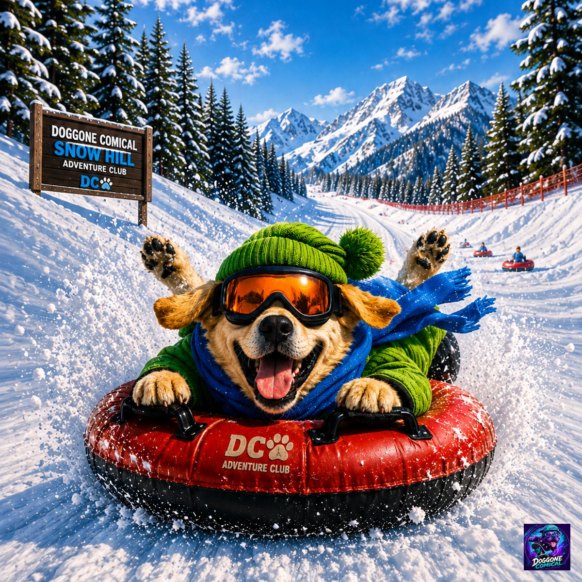 Labrador Retriever enjoying Snow Tubing