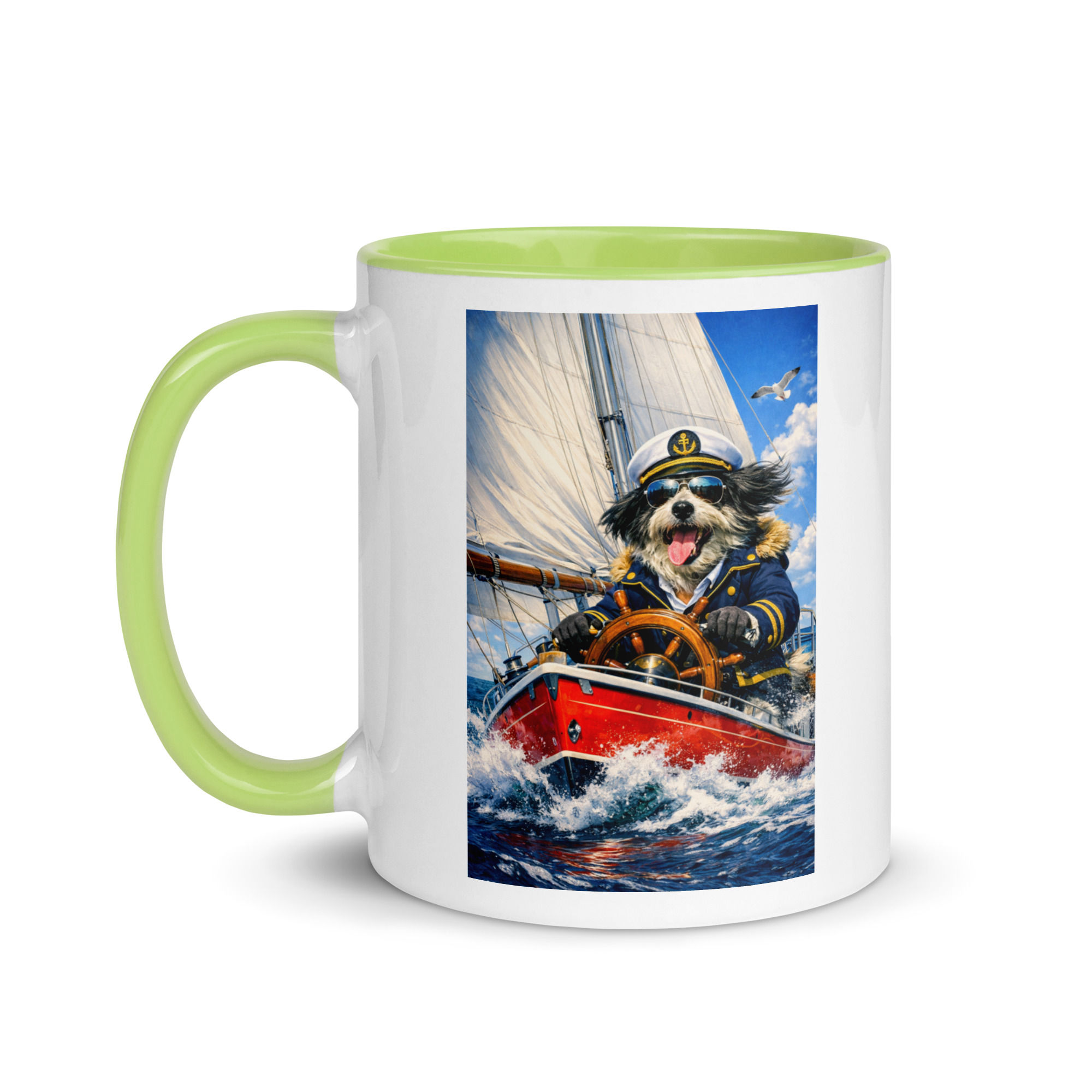 Bearded Collie - Sailing - White Ceramic Mug with Color Inside