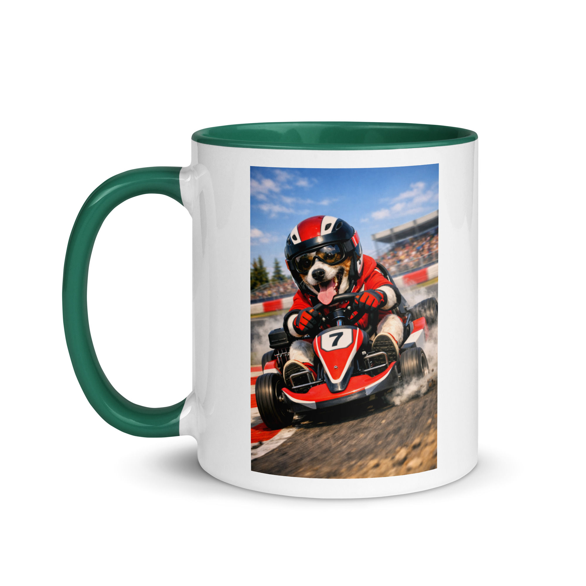 Jack Russell - Go Kart - White Ceramic Mug with Color Inside
