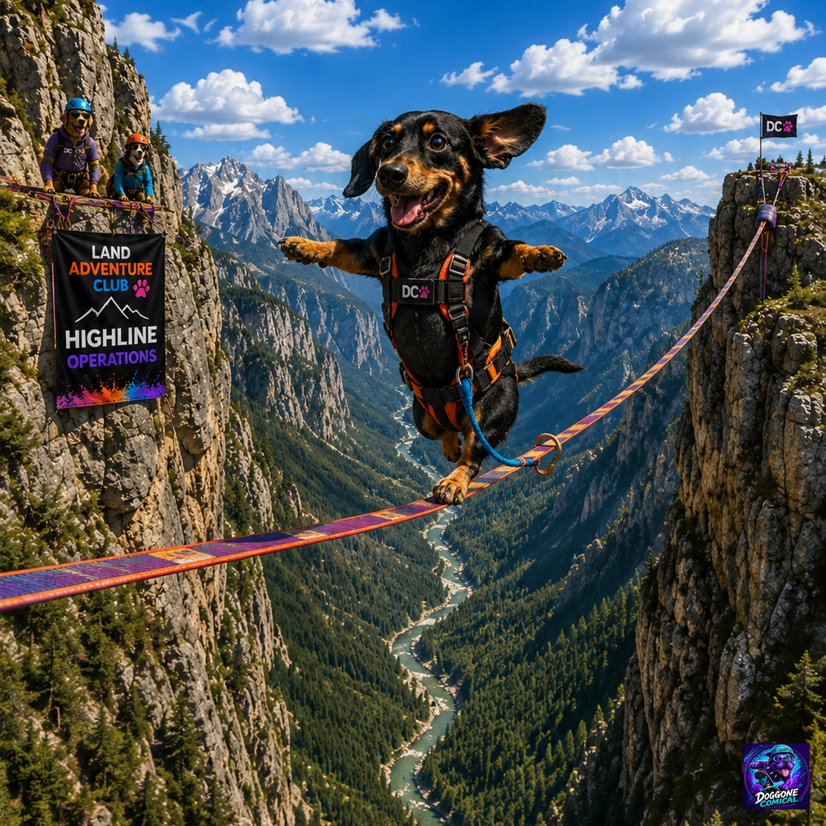 Shar Pei enjoying Via Ferrata Bridge