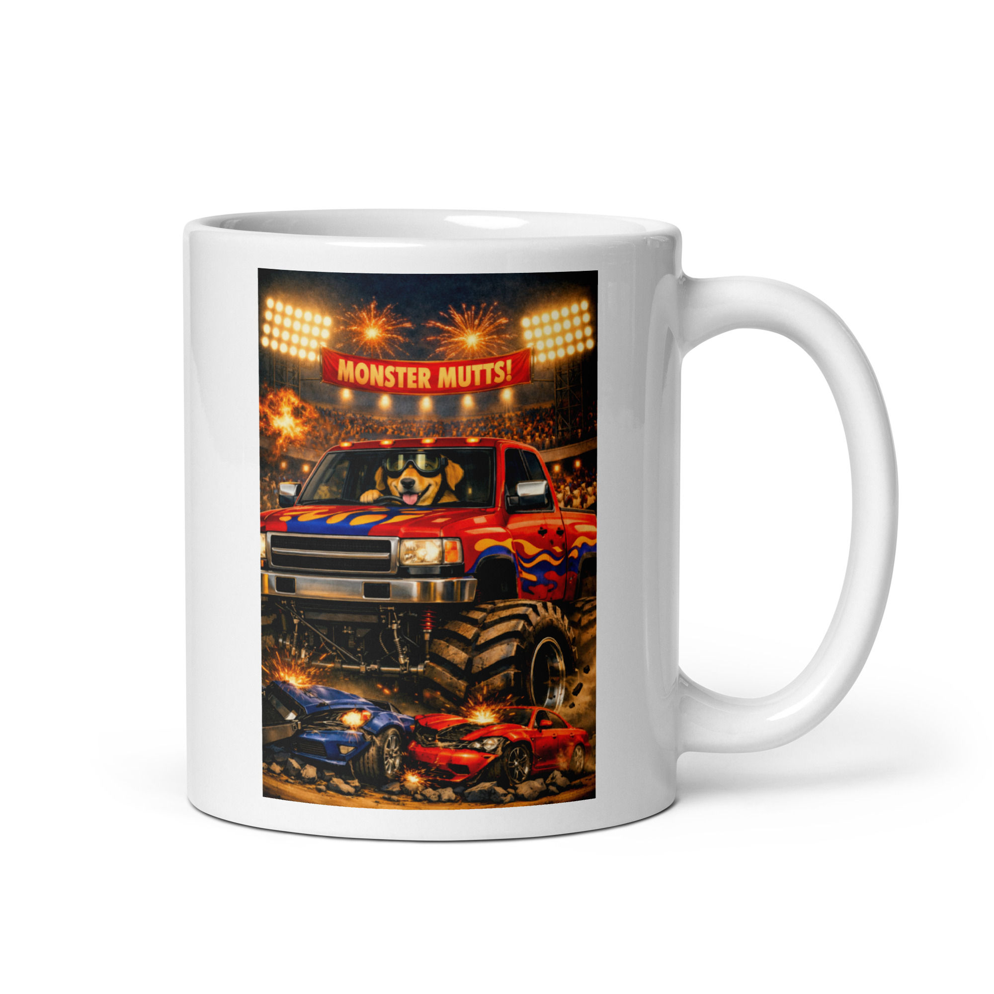 Golden Retriever - Monster Truck - White glossy mug