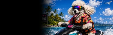 Standard Poodle Jet Skiing