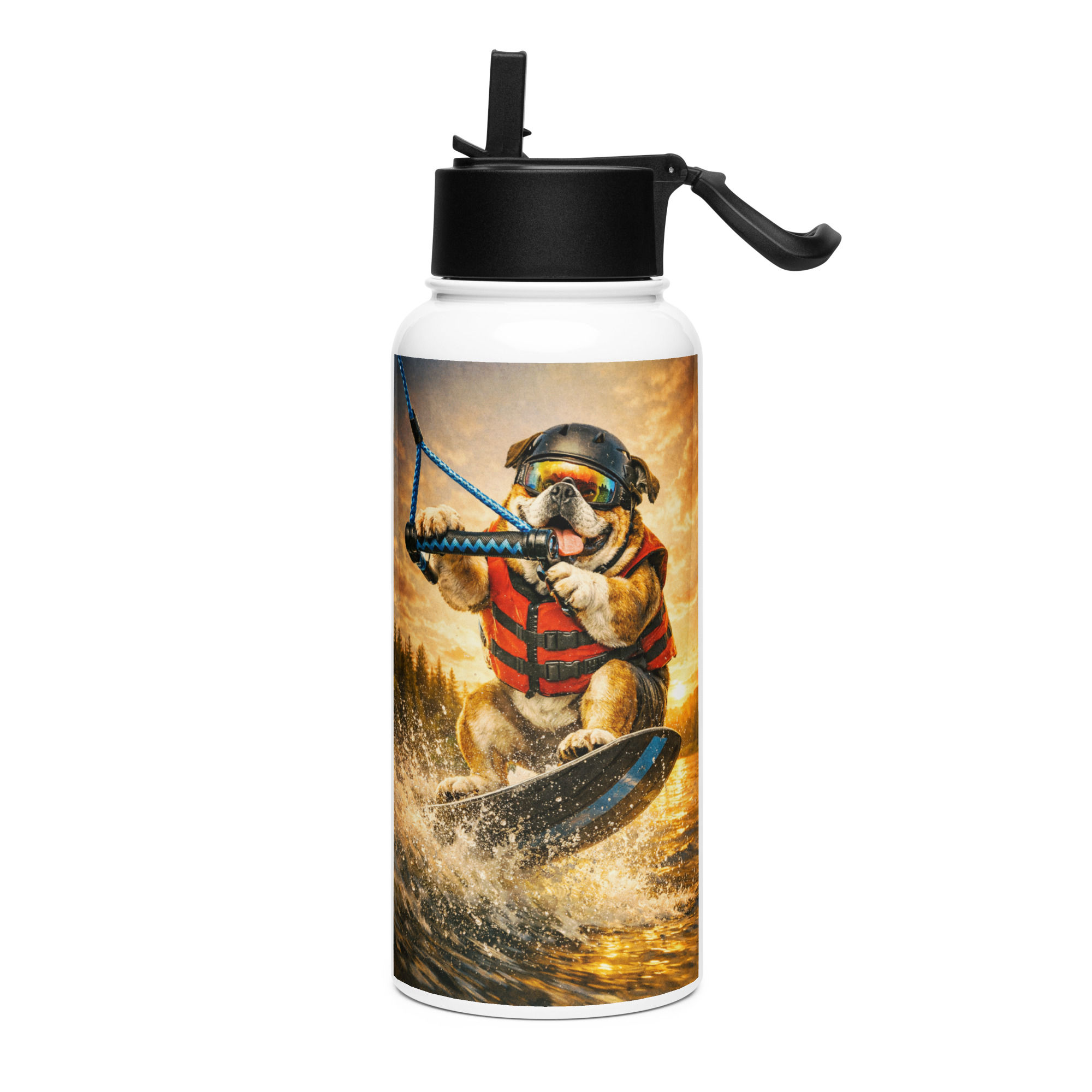 Bulldog - Wakeboarding - Stainless Steel Water Bottle with a Straw Lid