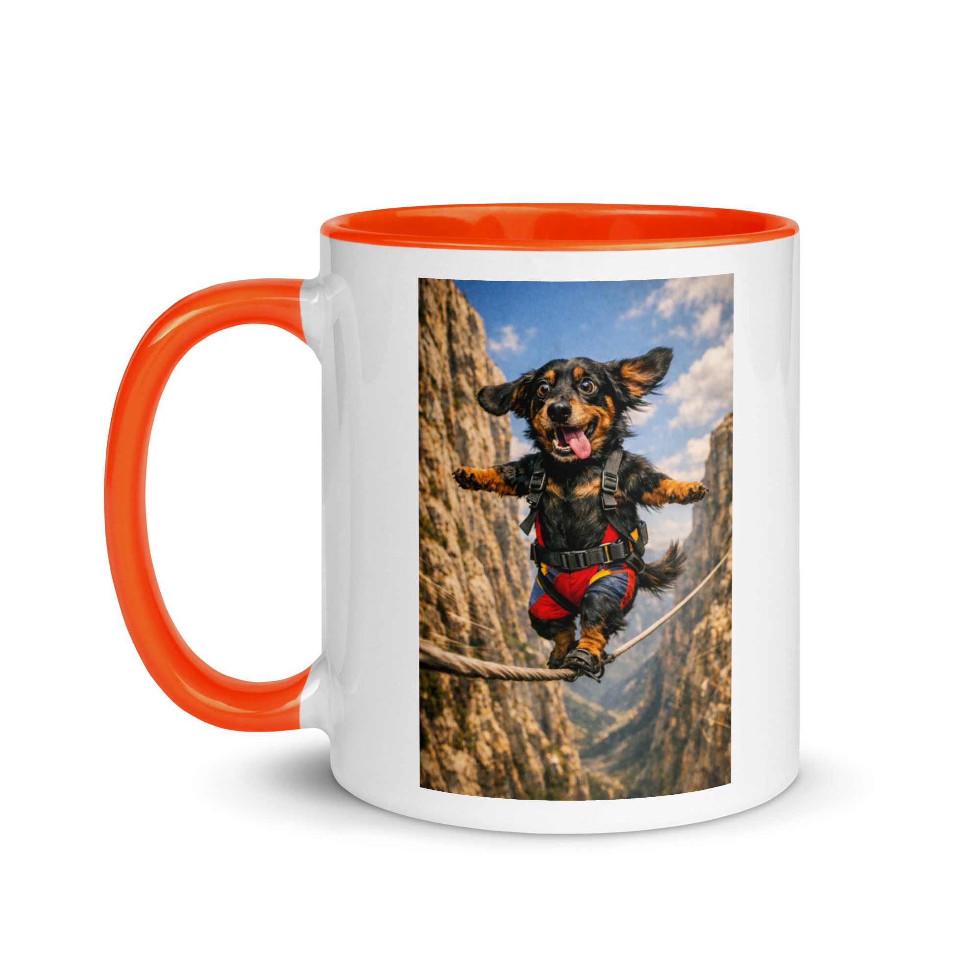 Dachshund - Highlining - White Ceramic Mug with Color Inside