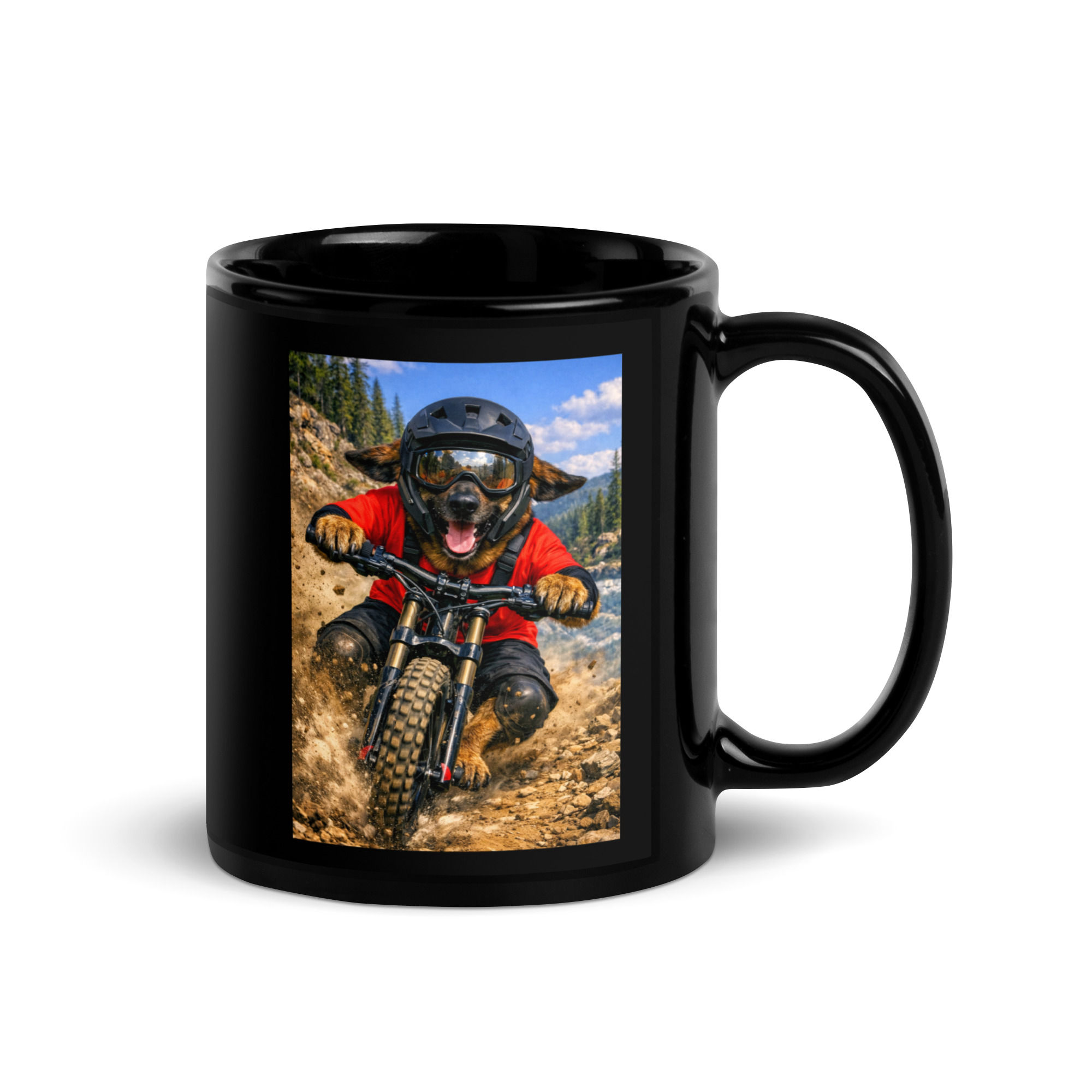 Belgian Malinois - Downhill Mountain Biking - Black Glossy Mug